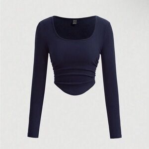 SHEIN Navy Ribbed Long Sleeve Crop Top